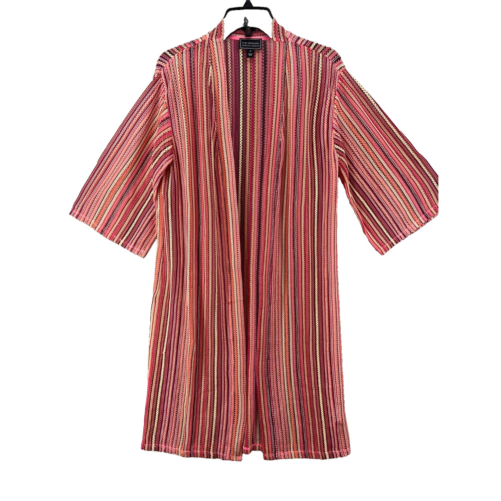 New G by Giuliana Cardigan M Duster Pink Stripe 3/4 Sleeve Open Front Duster